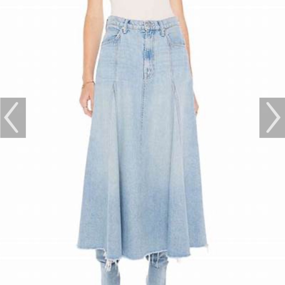 MOTHER The Full Swing Fray Denim Maxi Skirt